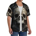 thumbnail image 4 of Honeii 's Gold Pattern Skull for men's short-sleeved button-up collared shirt featuring a pocket, perfect for beach vacations, and travel adventures., 4 of 5
