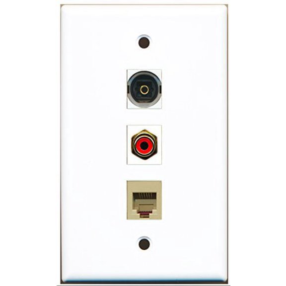 RiteAV - 1 Port RCA Red and 1 Port Phone RJ11 RJ12 Beige and 1 Port Toslink Wall Plate