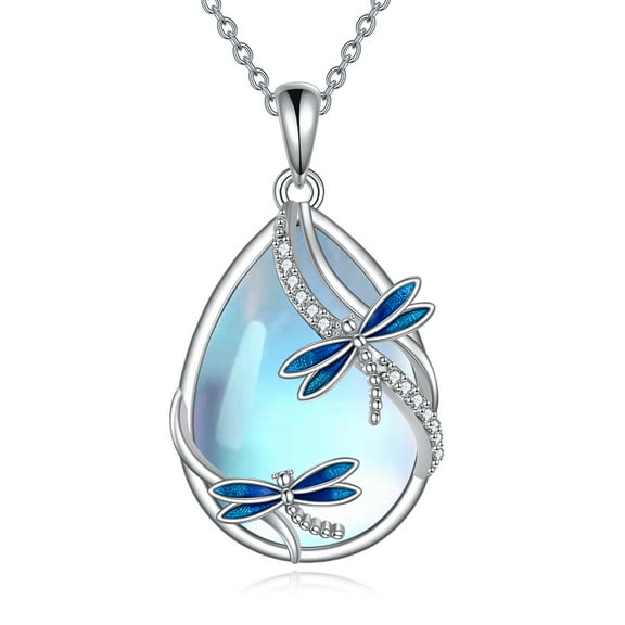 Dragonfly Necklace for Women Sterling Silver Moonstone Pendant Necklace Dragonfly Jewelry Gifts for Women