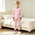 thumbnail image 2 of TIREOW Kids Underwear 2 Piece Set Contrast Trim Long Sleeve Crewneck Top and Long Pants Boys and Girls Sleepwear Loungewear Set, 2 of 7