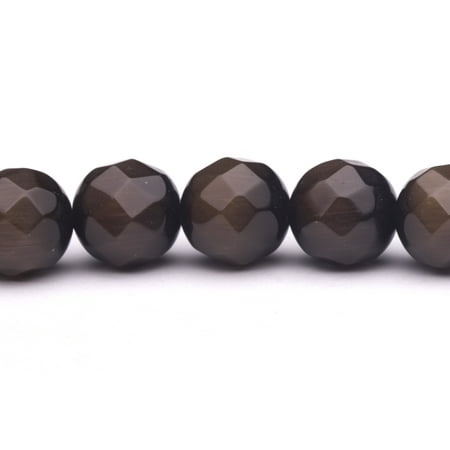 Faceted Cats Eye Round Glass - Brown Cat's Eye Beads Faceted Round Fiber Optic Glass Beads 12mm