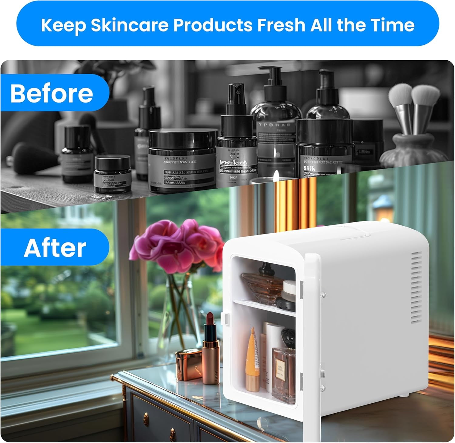 Simple Deluxe Mini Fridge with Observation Window, 6L/9 Can, Portable Warmer & Cooler, Personal Refrigerator, AC/DC, White New