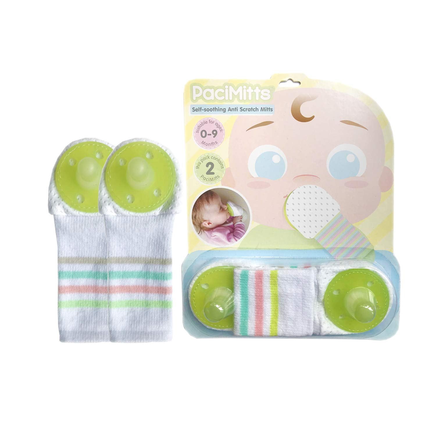 Woombie PaciMitts with Baby Stripes, White, One Size