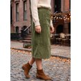 thumbnail image 4 of INSPIRE CHIC Women's Corduroy Button Down A-Line Elastic High Waist Midi Skirt XS Green, 4 of 6