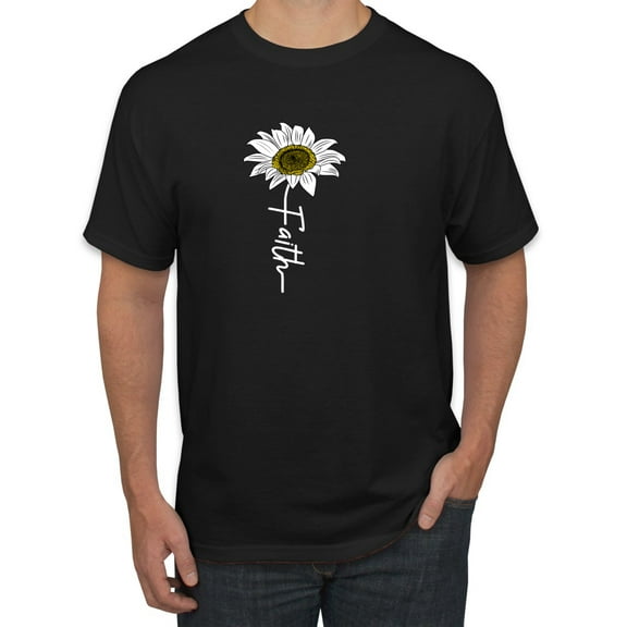 Wild Bobby, Faith Flower Script Inspirational/Christian Men Graphic Tee, Black, Small