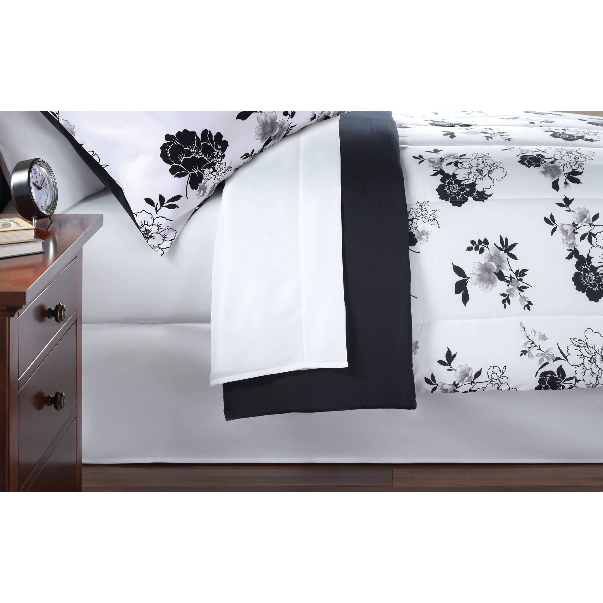 Mainstays Black White Floral Bed In A Bag Bedding Walmart Com