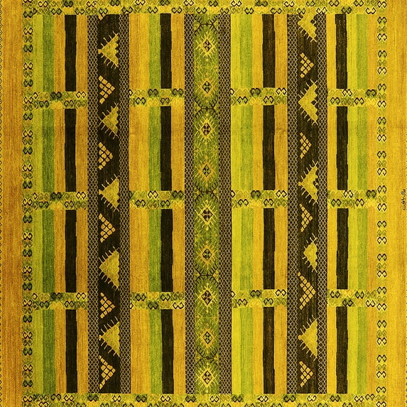 Ahgly Company Machine Washable Indoor Square Solid Yellow Modern Area Rugs, 7' Square