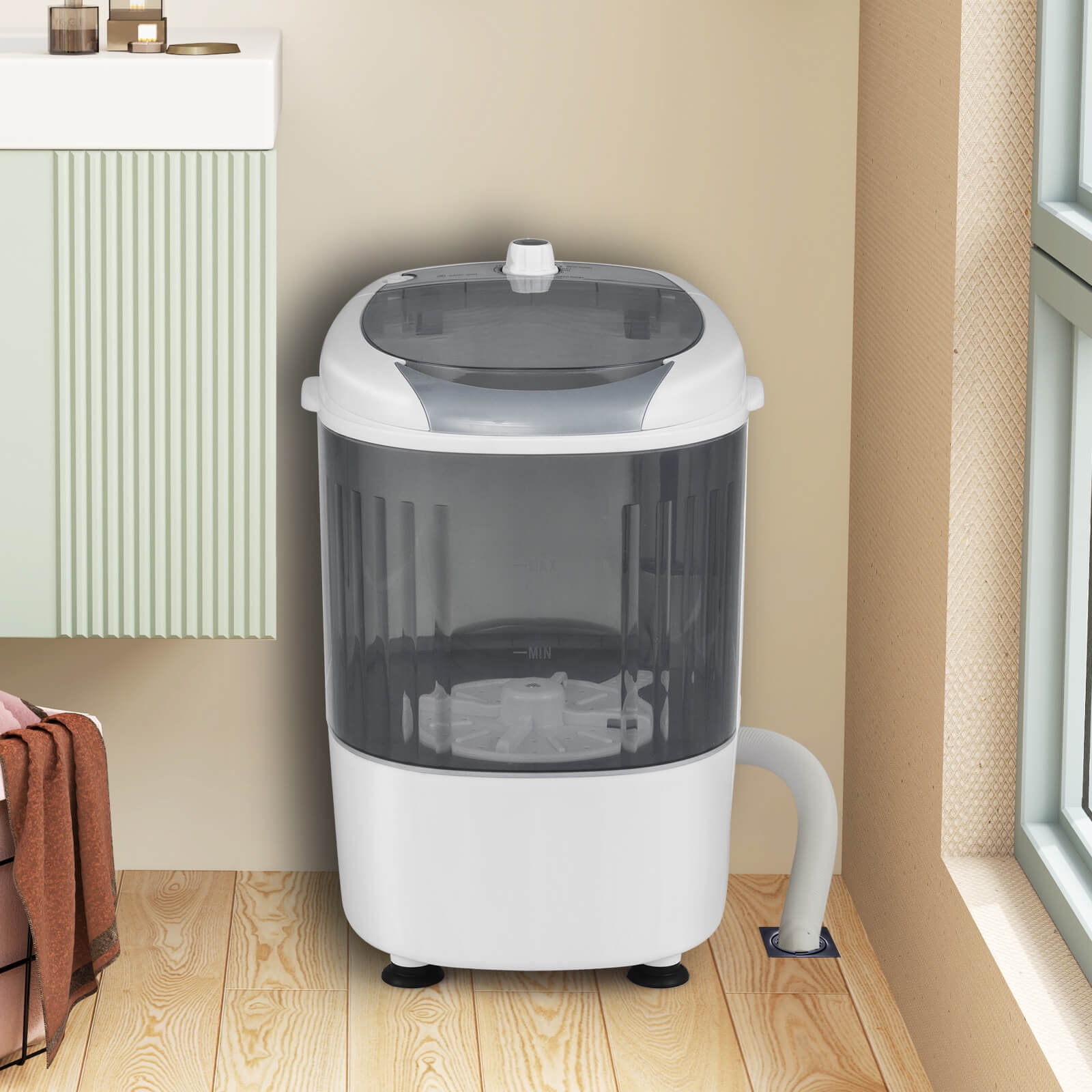 Costway Portable Mini Counter Top Washing Machine 5.5lbs Spin Basket Laundry Grey