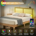 thumbnail image 3 of Twister.CK Full Size Rattan Bed Frame with LED Lights, Bohemian Platform Bed Frame with Headboard, Solid Wood Foundation with Silent Slats,No Box Spring Needed, 3 of 7