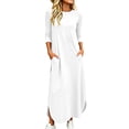 thumbnail image 3 of Zynoxe Maxi Dresses for Women Classic Round Neck 3/4 Sleeve Dresses Casual Loose Solid Color Long Dress Soft Stretchy Daily Wear T-Shirt Dresses with Side Spilt & Pockets L, 3 of 9