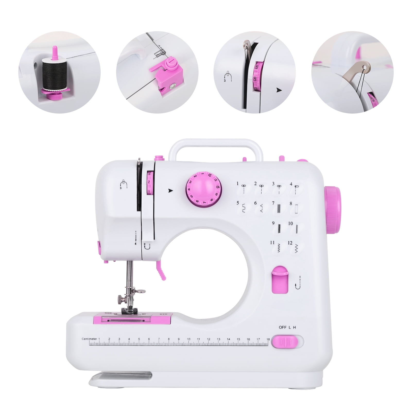 mini portable sewing machine -12 built-in stitches, double thread, double speed, pedals for children and women