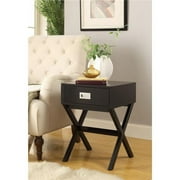 LuxenHome Black X-Leg Accent End Table with Storage