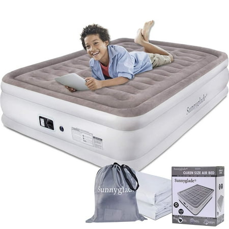 Sunnyglade Queen Size Air Mattress with Built-in Electric Pump, Blow Up Bed Inflatable Mattress Raised Airbed for Guest, Camping, Height 18