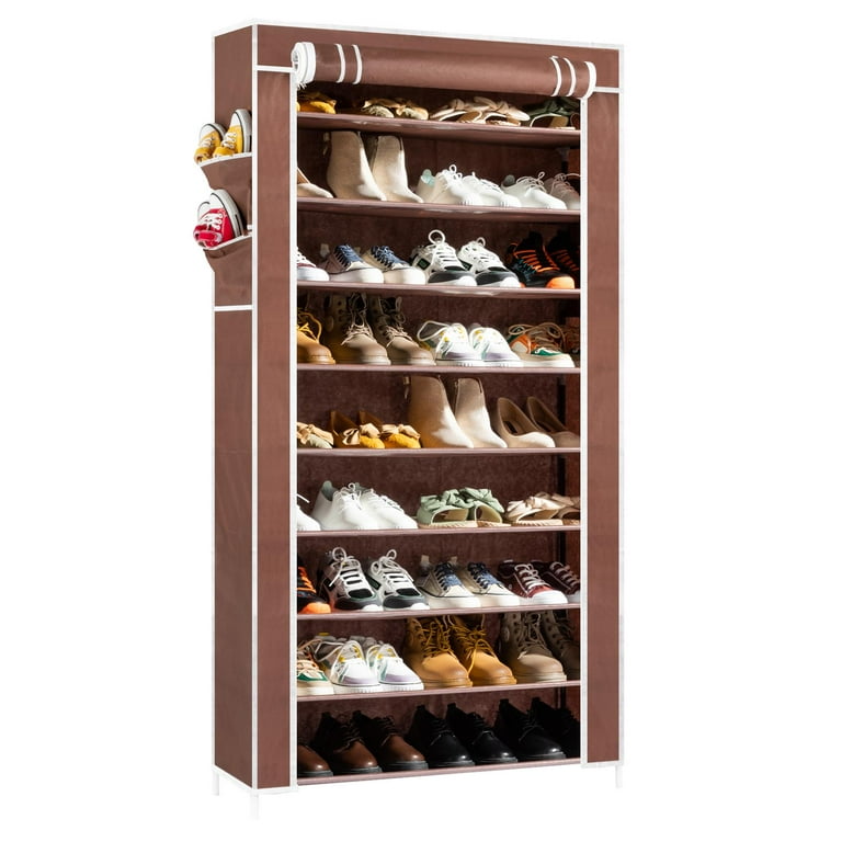 Songmics 10 tiers shoe rack with dustproof cover closet shoe storage cabinet organizer sale