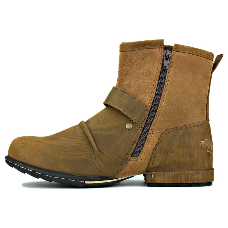 OSSTONE Moto Boots Chukka Boots for Men Fashion Zipper-up Leather Casual  Shoes 5008-1-B1-9.5 Retro Yellow - Walmart.com