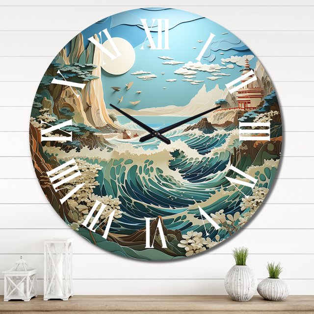 Designart "Coastal Papercut" Nautical & Beach Oversized Wall Clock