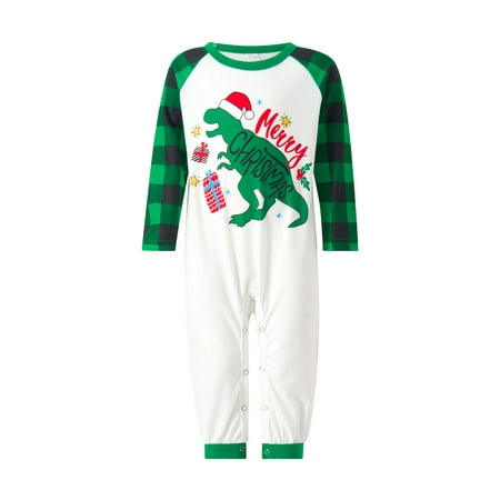 

aturustex Christmas Family Matching Pajamas Cartoon Dinosaur Print Long-Sleeved Tops + Elastic Waist Plaid Pattern Trousers