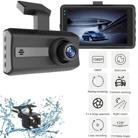YiBai Dash Cam 1080P FHD DVR Car Driving Recorder 3.0Inch IPS Screen Dashboard Camera 170° Wide Angle,G-Sensor,Parking Monitor,Loop Recording,B,Front,Rear