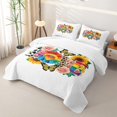 thumbnail image 3 of Manfei Rainbow Flower Quilt King, Rustic Groovy Butterfly King Coverlet Set, White Orange, 3-Piece, 1 Bedspread and 2 Pillowcases, 3 of 7