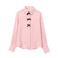 thumbnail image 3 of HH TRAF 2024 Camisas casuales elegantes para mujer, blusas de otoño con un solo pecho y cuello vuelto de manga larga con lazo decorado, de color rosa, a la moda para mujer, 3 of 5