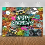Graffiti 80's 90's Birthday Backdrop Urban Retro Birthday Party Background 80's 90's Hip Hop Rock Birthday Party Cake Table Decoration Banner Photo Booth Props