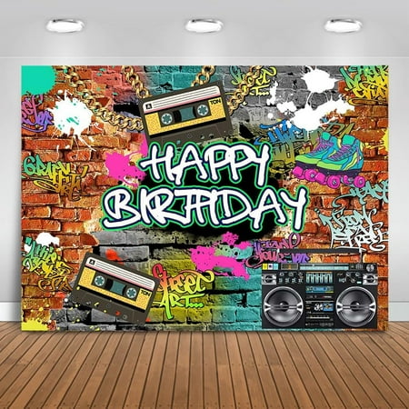 Graffiti 80's 90's Birthday Backdrop Urban Retro Birthday Party Background 80's 90's Hip Hop Rock Birthday Party Cake Table Decoration Banner Photo Booth Props