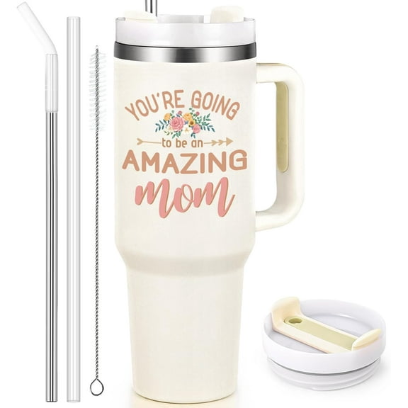 Qtencas first Mother''s Day Gifts for New Mom, 40 Oz Stainless Steel Tumbler with Handle, Pregnancy Birthday Mother''s Day Gifts for Mommy, New Mom To Be, First Time Mother, Pregnancy Must Haves