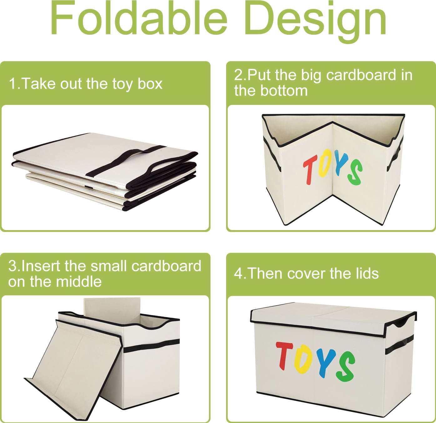 VICTORICH Extra Large Child Collapsible Toy Storage Fabric 32 gal Kids Room Toy Chest with Lid, Beige