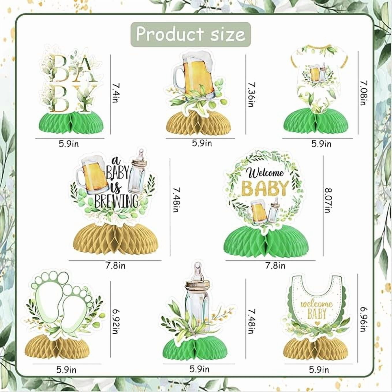 A Baby is Brewing Baby Shower Decorations Greenery - 8PCS Beer Baby Shower Honeycomb Centerpieces, Sage Green Beer Bottle Baby Brewing Gender Reveal Pregnancy Celebration Party Supplies