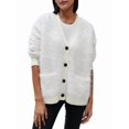 thumbnail image 2 of Women'S Fleece Cardigan Sweater Lazy Style Loose Knit Warm Cardigan Sweater White S, 2 of 9