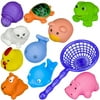 10Pcs Lovely Animals Baby Bath Toys + Net, Soft Rubber Kids Water Toys, Float Squeeze Sound Squeaky Beach Bathroom Toy for Children Color:Multicolor