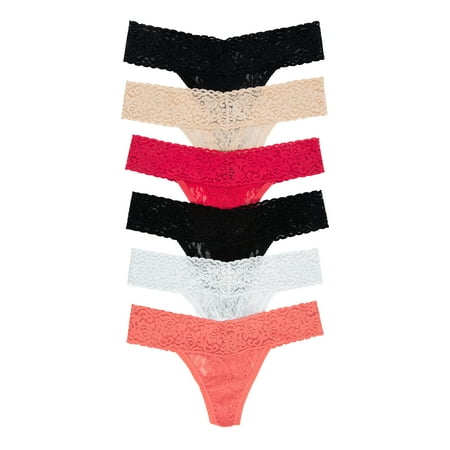 

Felina Stretchy Lace Low Rise Thong - Sexy Underwear for Women Thongs for Women Seamless Panties for Women (6-Pack) (Pop of Red S/M)