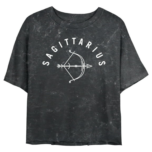 Junior's Lost Gods Zodiac Sagittarius Line Symbol Graphic Crop T-Shirt Black Medium