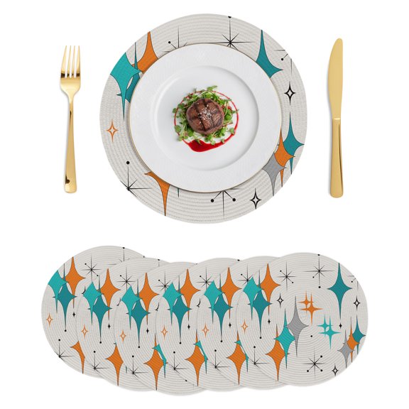 Round Placemats Mid Century Modern 15 inch Set of 6 Table Mats for Dining Table Gray Teal Orange Heat Resistant Non-Slip Kitchen & Home Decorative Place Mat Set
