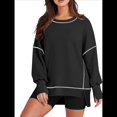 thumbnail image 1 of Sudadera Informal de Cuello Redondo para Mujer, de Larga, Holgada, , con Costuras en Contraste, para Otoño. Negro S, 1 of 8