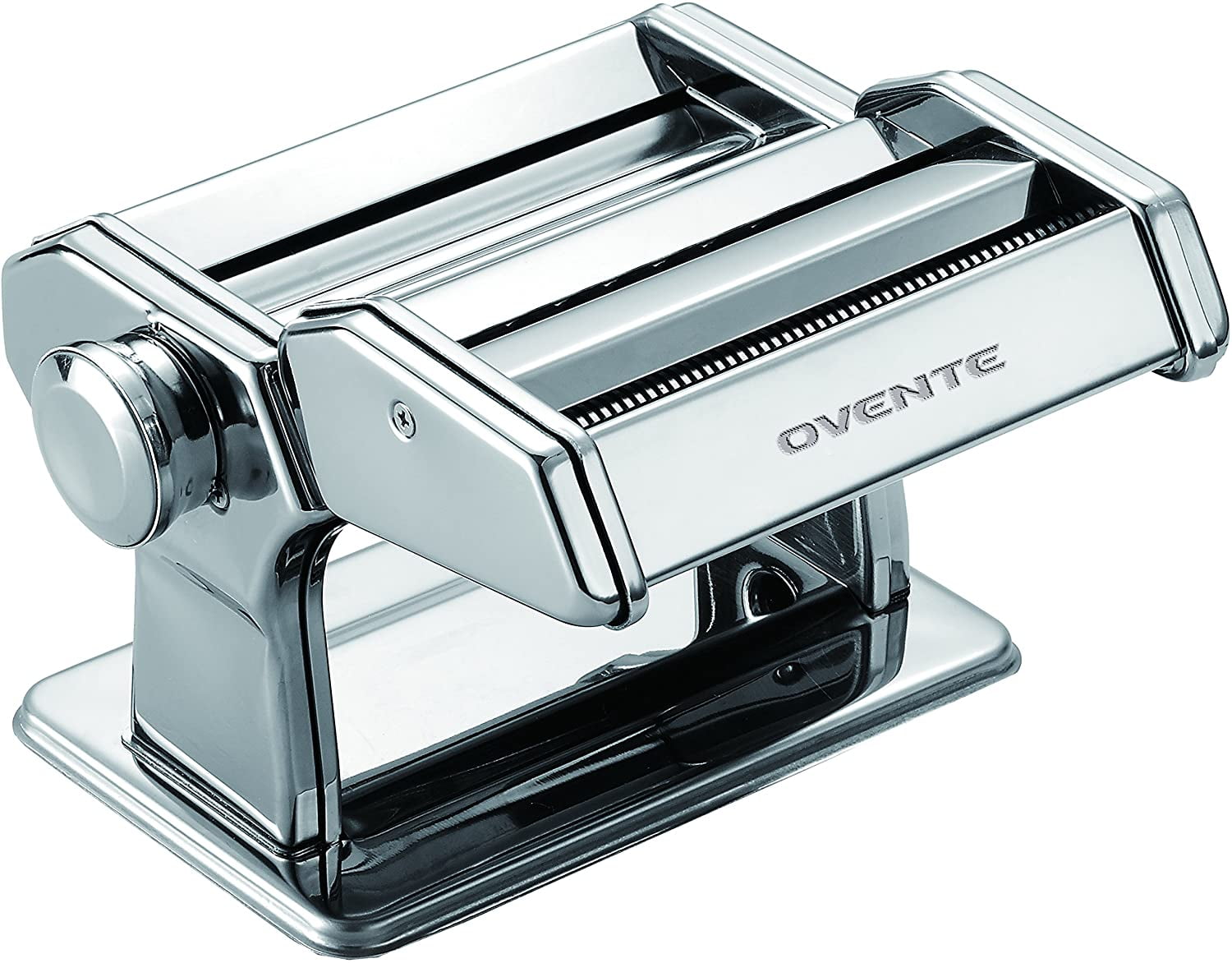 Ovente Manual Stainless Steel Pasta Maker Machine And 7 Thickness Setting 0 5 To 3 Mm Easy Cleaning Storage With Attachments Of Hand Crank Roller Noodle Cutter Countertop Clamp Silver Pa515s