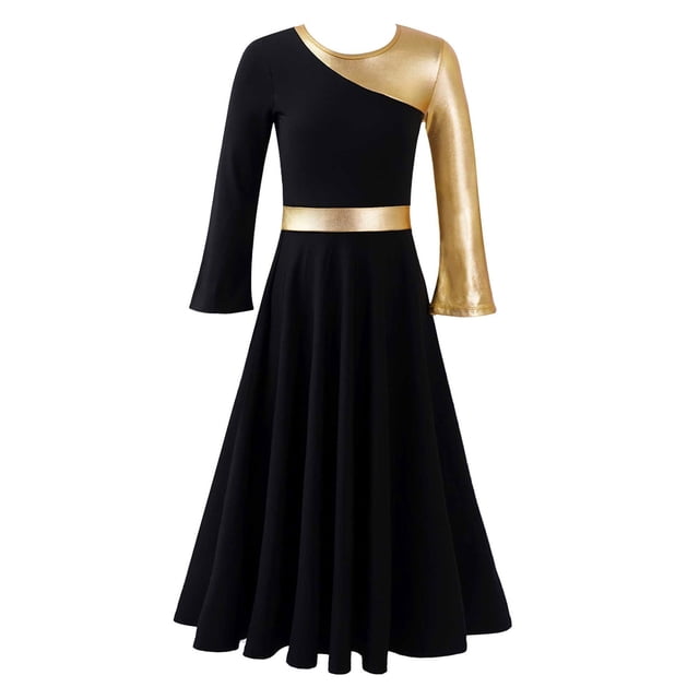 RUNQHUI Robe de Danse Métallique Dorée pour Filles, Prière Lituricale, Culte, Danse, Noir 10