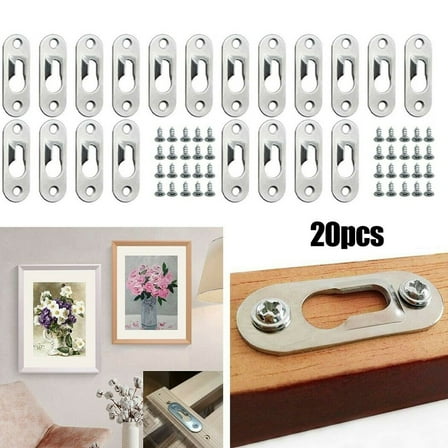 CHENGSI for 20 Pack Metal Keyhole Hangers, 45x16mm Silver Picture Frame Hanging Hooks with Screws, Hardware Tools for Shelves, Cabinets, Signs, Wall Mounting