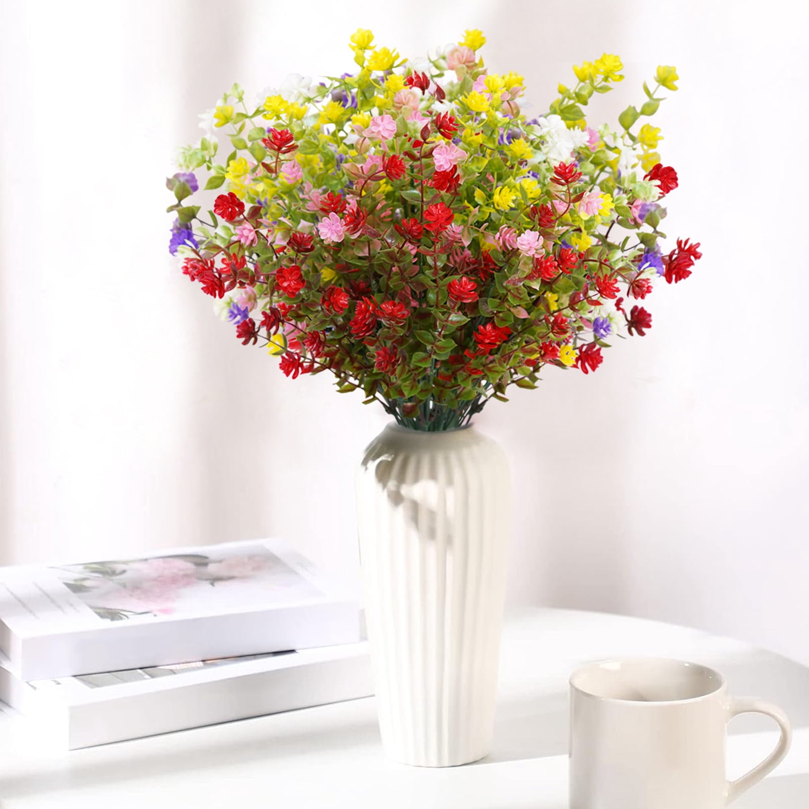 OIUR 2 Pcs Outdoor Artificial Flowers Realistic UV Resistant Faux Plants Fake Flowers with Bendable Stems for Hanging Planter Porch Home Wedding Decor