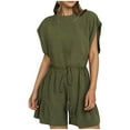 thumbnail image 1 of Timegard Womens Rompers Cotton Linen Cap Sleeve Drawstring Short Jumpsuit Summer Beach Casual Outfits, 1 of 6