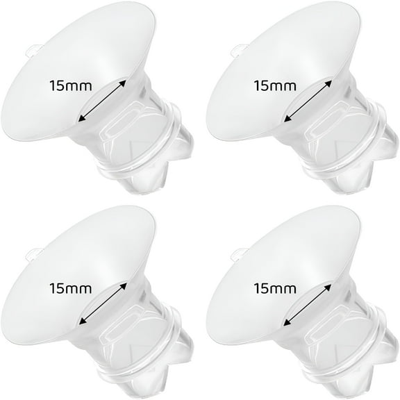 XIRQI 15mm breast pump flange inserts, compatible with 24mm flanges, reducing nipple passage to 15mm, 4-pack