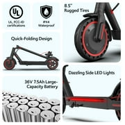 Electric Scooters for Adults, 36V 7.5Ah Battery, Collapsible E-Scooter Max 21 MPH, 350W Motor, Built-in Side Lights