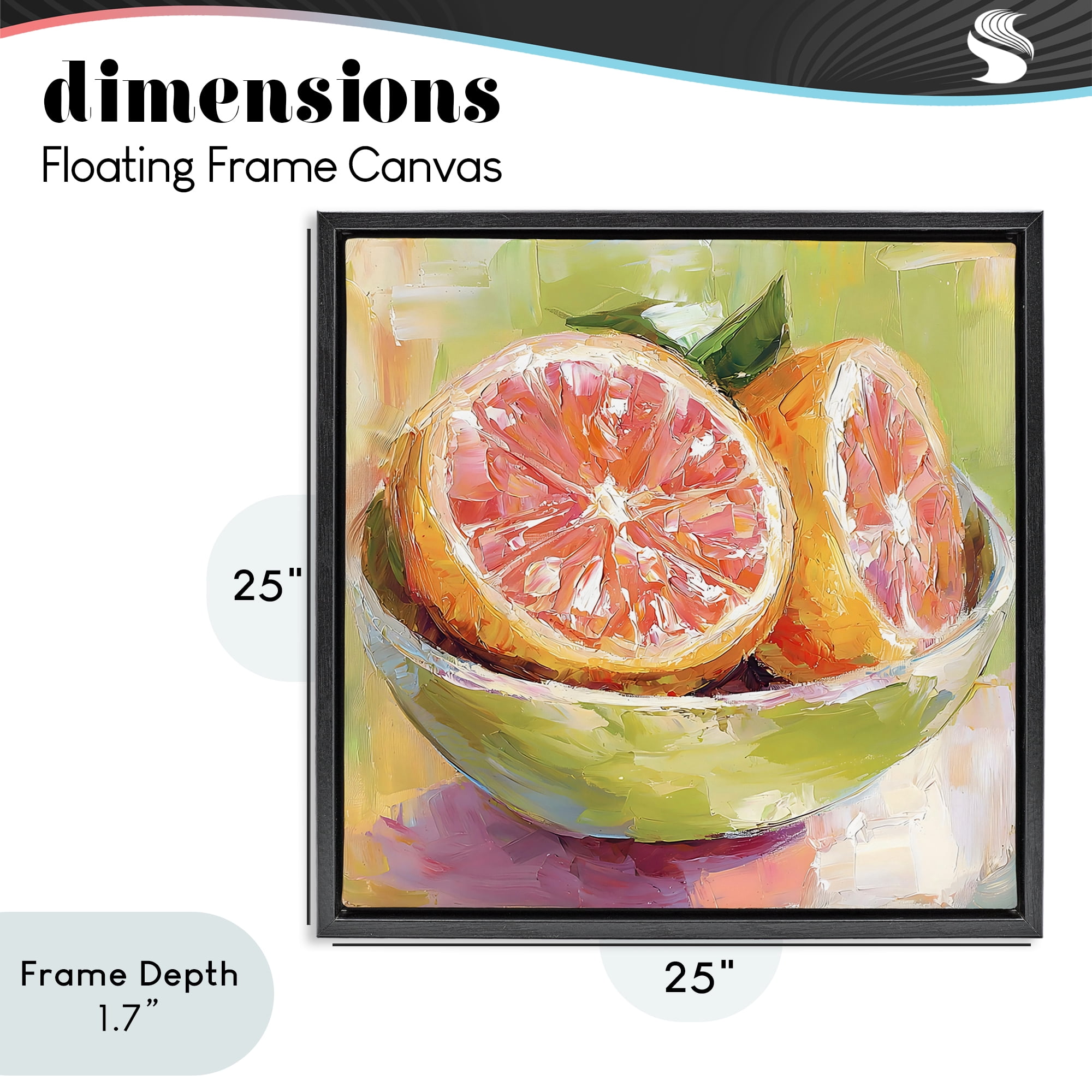 Stupell Industries Sliced Grapefruit in Bowl Black Framed Floater Canvas Wall Art, design by Riley B