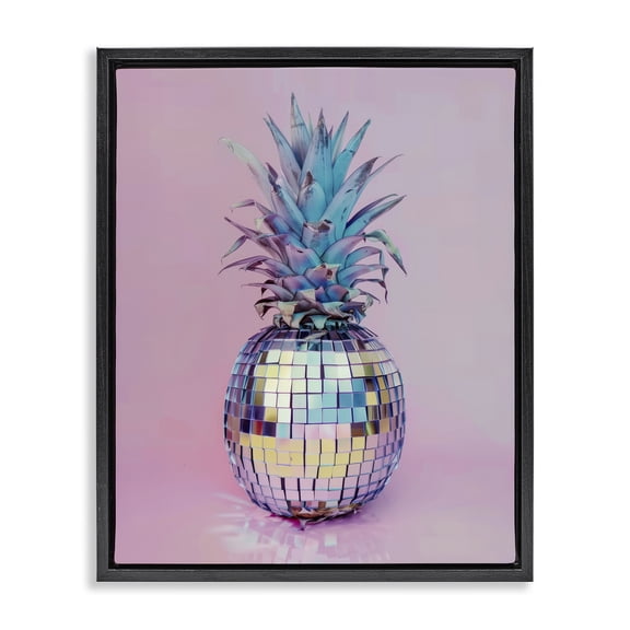 Stupell Industries Dazzling Disco Ball Pineapple Fashion Painting Black Floater Framed Canvas Art Print Wall Art, 17 x 21
