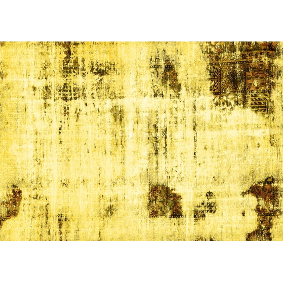 Ahgly Company Machine Washable Indoor Rectangle Oriental Yellow Modern Area Rugs, 6' x 9'