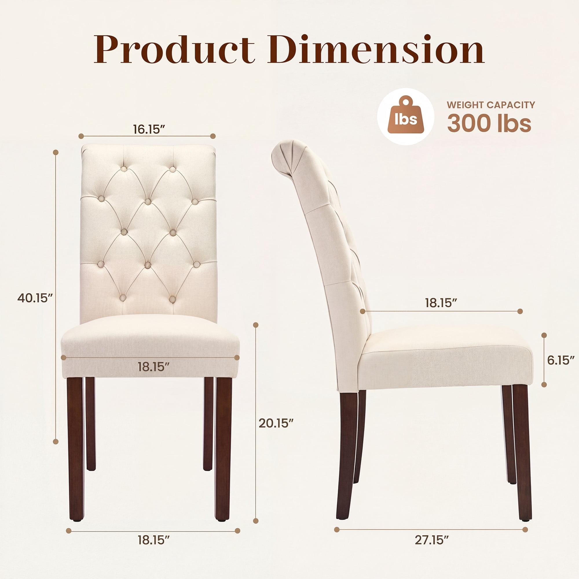 Upholstered Parsons Dining Chairs Set of 2, Button Tufted High Back Kitchen Side Chair for Dining Room, Beige