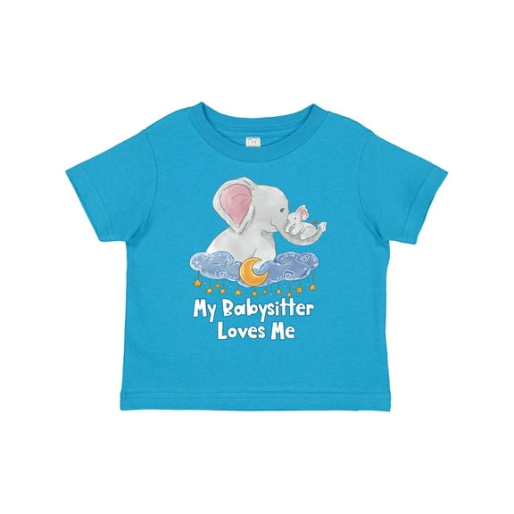 Inktastic My Babysitter Loves Me Cute Elephants Clouds Moon and Stars Boys or Girls Toddler T-Shirt