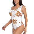 thumbnail image 3 of Yiaed Squirrel Giving A Gift Print Women One Piece Swimsuits Tummy Control One Shoulder Bathing Suits Pattern Ruffle Swimwear-Small, 3 of 8