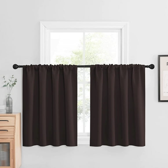 TRAHOO-Blackout Curtains 36 inches Long 2 Panels for Half Window, Short Basement Window Drapes Room Darkening Home Decor Thermal Insulated Rod Pocket Light Out for Kitchen/Bathroom, Brown, W42 x L36