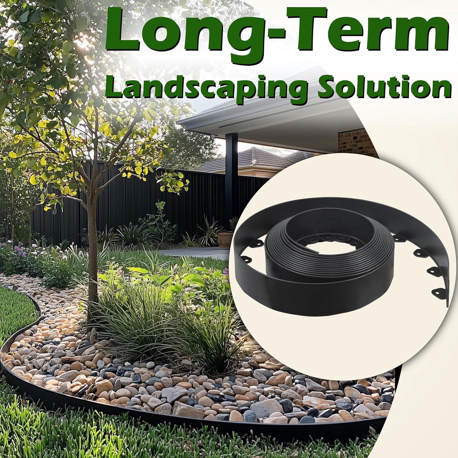 Gardzen Landscape Edging Kit, 40-Foot Long, 3-Inch Tall, No Dig Garden Edging Border for Flower Beds, Tree Rings, Pathways, Includes 40 Spikes
